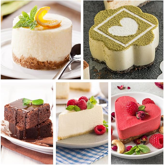 HULISEN Set of 5 Cake Ring Mold, Stainless Steel 3” Dessert Food Molds with Pushers, Food Cooking Rings for Tuna Tartare, Pancake, Rice