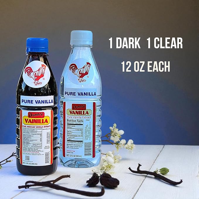 Danncy Vanilla 2 Pack – 12 oz Dark & 12 oz Clear Bottles | Authentic Mexican Vanilla Flavor for Baking, Desserts & Beverages