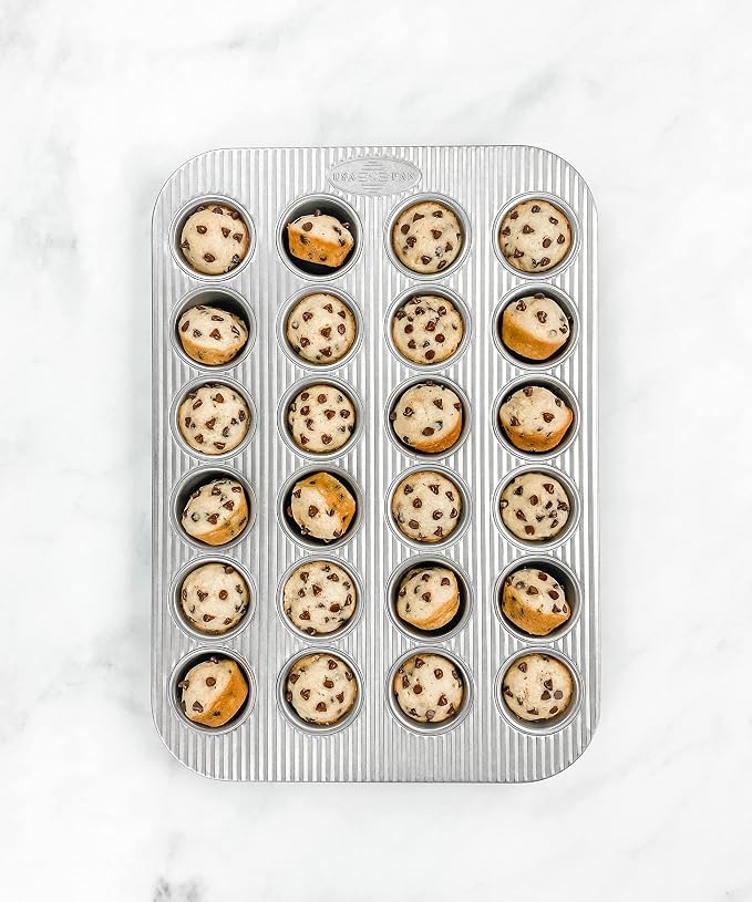 USA Pan Bakeware Mini Cupcake and Muffin Pan, Nonstick Quick Release Coating, 24-Well, Aluminized Steel