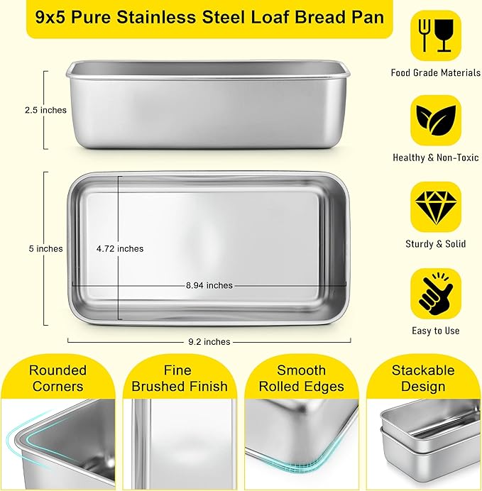 Homikit 6 Pack Stainless Steel Loaf Pans, 9x5 Inch Medium Bread Pan Set Non Toxic, Metal Meatloaf Tin for Baking Homemade Sandwich Sourdough Bread Pound Cake, Oven & Dishwasher Safe, Rust Free