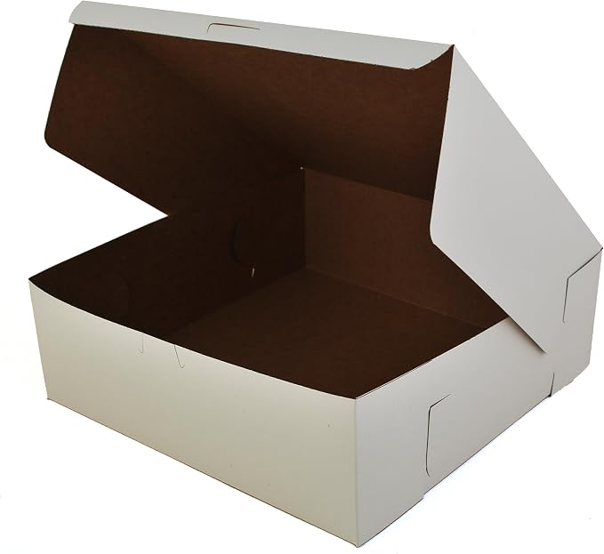 SCT 0985 Premium Clay Coated Kraft Paperboard White Non-Window Lock Corner Bakery Box, 12" Length x 12" Width x 4" Height (Case of 100)
