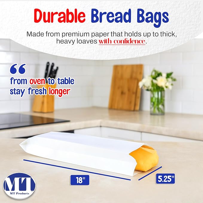 MT Products White Paper bread bags for homemade bread - 5.25" x 3.25" x 18" (Pack of 1000) - Made in the USA
