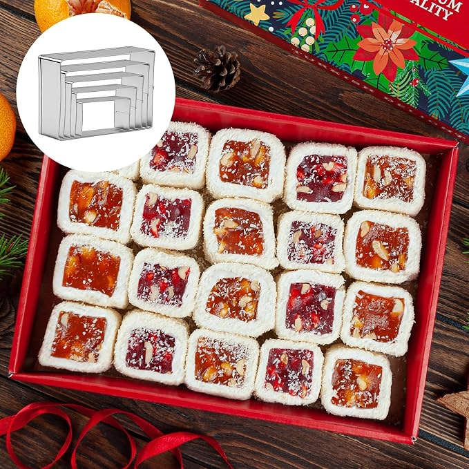 Rectangle Cookie Cutter, 5 Pcs Stainless Steel Rectangle Biscuit Mold, Square Cookies Cutter, Square Pastry Molds Fondant Cake Cookie Cutters Set (5, 4, 3, 2 & 1 Inch) for Cake, Cookies & DIY Decor