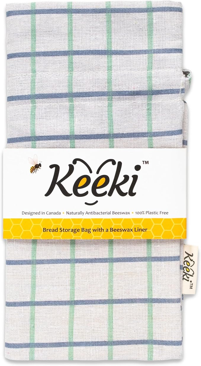 Keeki Bag - The Original Beeswax-Lined Bread Storage Bag, Longer Blue | Reusable Linen, Plastic-free Beeswax Wrap Alternative, Wide Opening & Drawstring Closure fits Long Loaves & Baguettes