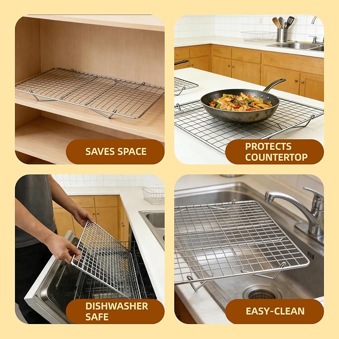 Cooling Rack, 4 Tier Stackable Cooling Racks for Cooking Baking Roasting, Multi-Level Collapsible Cookie Rack for Cakes, Oven Safe & Easy Clean (Silver, 4-Tier)