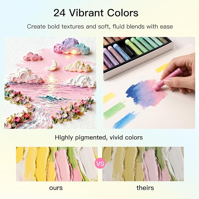 rubens Soft Oil Pastels Set (24 Macaron Colors), Painting Kit, Art Supplies, Includes Oil Pastels Set, 1 Palette Knife, 1 Roll of Masking Tape, 30 Sheets Oil Pastel Paper, 1 Base Plate