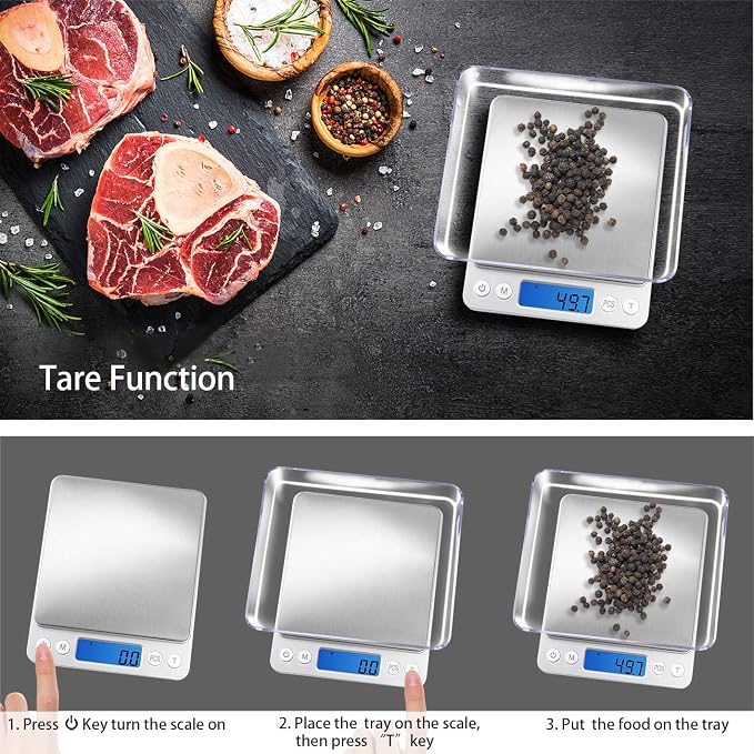Fuzion Small Gram Scale 3000g, Digital Kitchen Food Scale, Gram and Ounce | 0.1g Accuracy, 6 Modes, 2 Trays Included, LCD Display, Tare, Piece Counting, For Food, Coffee, Cooking, Herb, Reptiles, Coins