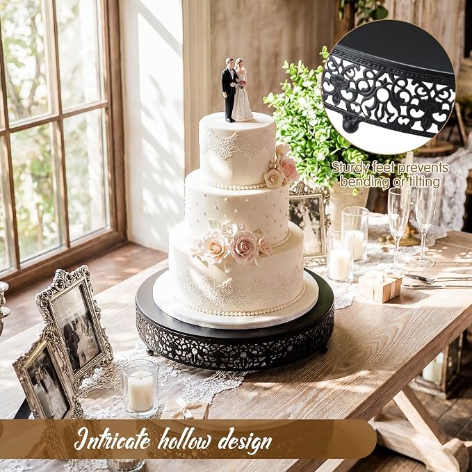 Wenqik 12 Inch Black Cake Stand Set Metal Round Cupcake Dessert Stand with Cake Cutting, Spatula Wedding Cupcake Pastry Display Candy Holder Display for Wedding Party Birthday Baby Shower(Classic)