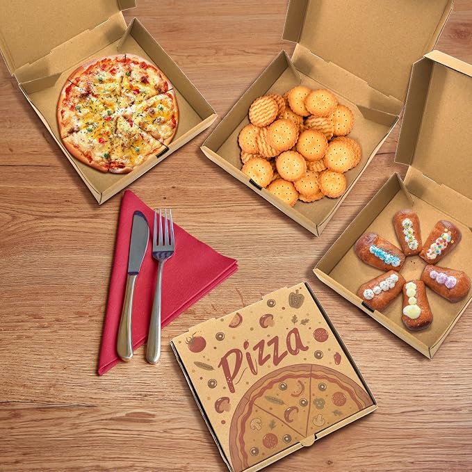 Covzoe 40 Pack Small Pizza Boxes, 7.3 x 7.3 x 1.6 Inch Mini Kraft Corrugated Pizza Takeout Containers, Food Delivery Boxes Gift Packing Containers for Pizza, Cake, Cookies, Snack