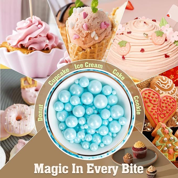 Twisweet Blue Pearl Sprinkles for Cake Decorating, Edible Baby Blue Sugar Sprinkles for Baking, Mix Size, Cake Topper Cupcake Cookie Ice Cream Dessert Decorations, Baby Shower Birthday Frozen Winter Supplies (130g/4.58oz)