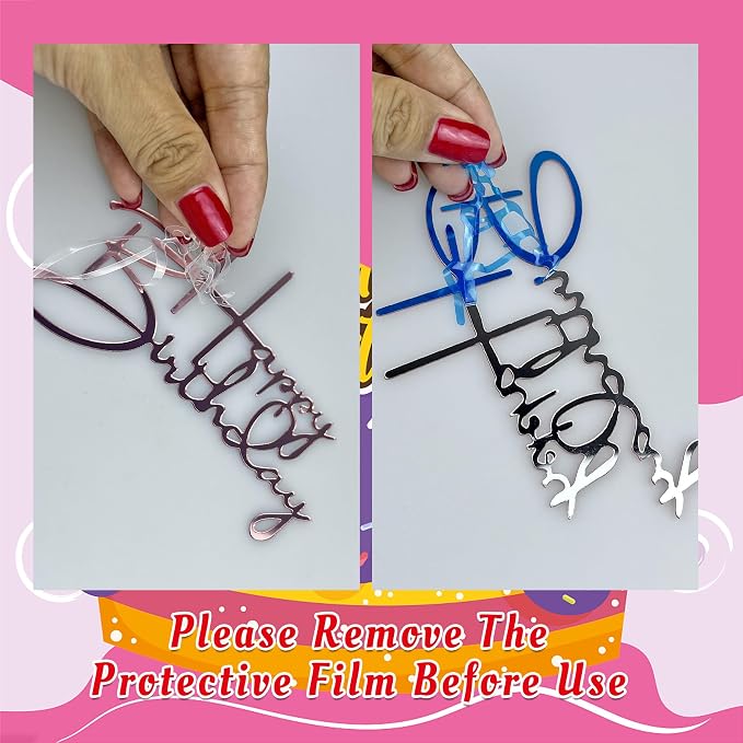 24 PCS Happy Birthday Cake Toppers Mirror Acrylic Side Cake Decorations 8 Styles
