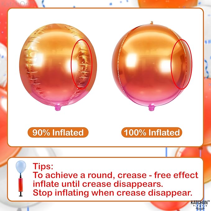 KatchOn, Orange Mylar Balloons - Large 22 Inch, Pack of 6 | Round 4D Orange Foil Balloons, Metallic orange Balloon for Birthday Decoration, Halloween Decorations, Basketball Party Decorations