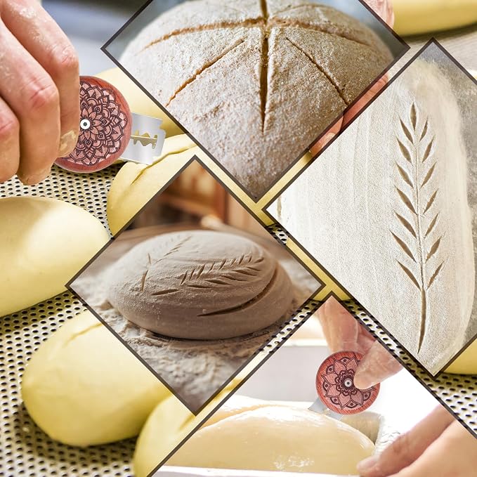 Windspeed 2+20 Pcs Wooden Bread Scoring Tool, Best Bread Lame Cutter for Sourdough, Fancy Bread Lame, Dough Scoring Tool with 10 Razor Blades and Felt Pouch