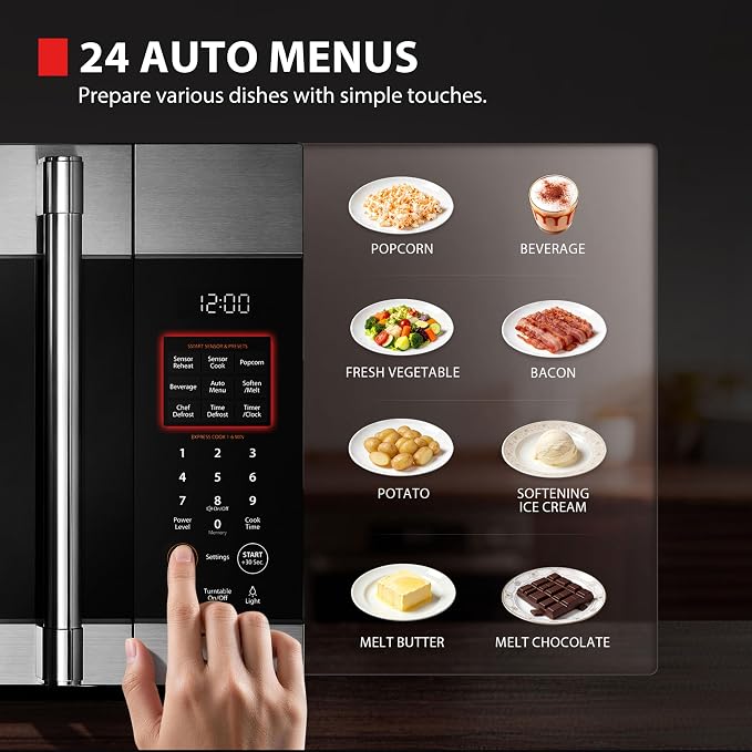 TOSHIBA 1.9 Cu.Ft. Over the Range Microwave Oven with Easy Installation, Soft Close Door, ChefDefrost, Sensor, 400 CFM Ventilation, 1000W, Stainless Steel, OA-EM19PH(SS)