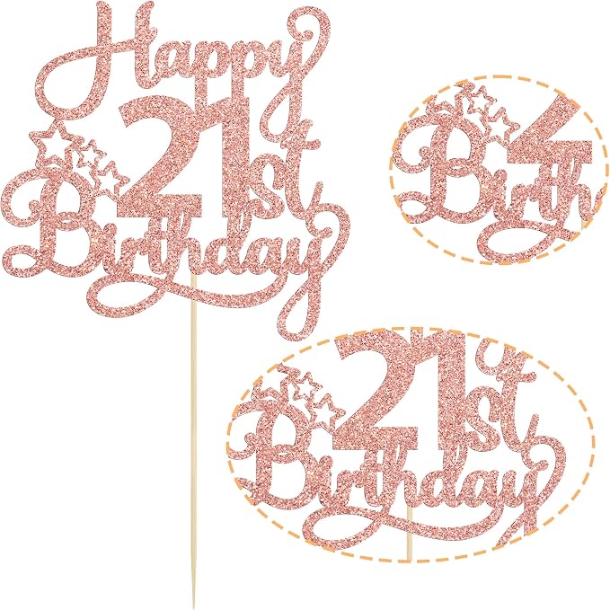 1 Pack Happy 21st Birthday Cake Topper - Rose Gold Glitter '21 & Fabulous' - Cheers to 21 Years Old Cake Pick for Celebrating Anniversary Party Decorations Supplies