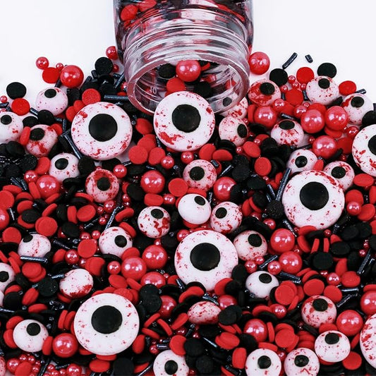 Morofme 3.5 oz Halloween Candy Eyeballs Sprinkles Edible Eyes Sprinkles Edible Eyeball Cake for Decorating Red Black Jimmies Mix Sprinkle Halloween Eyeball Candy for Cupcake Cookie Dessert Baking