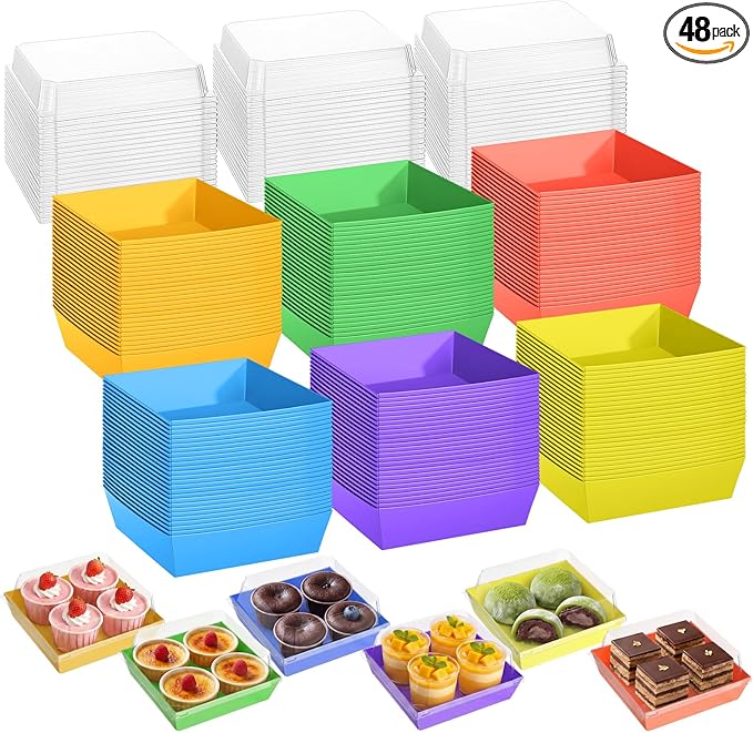 Vesici 48 Pcs 5 Inch Rainbow Small Charcuterie Boxes with Clear Lids Gay Pride Cake Slice Containers Paper Bakery Boxes Disposable Food Containers for Dessert Cookie Sandwich Mini Cake Strawberry