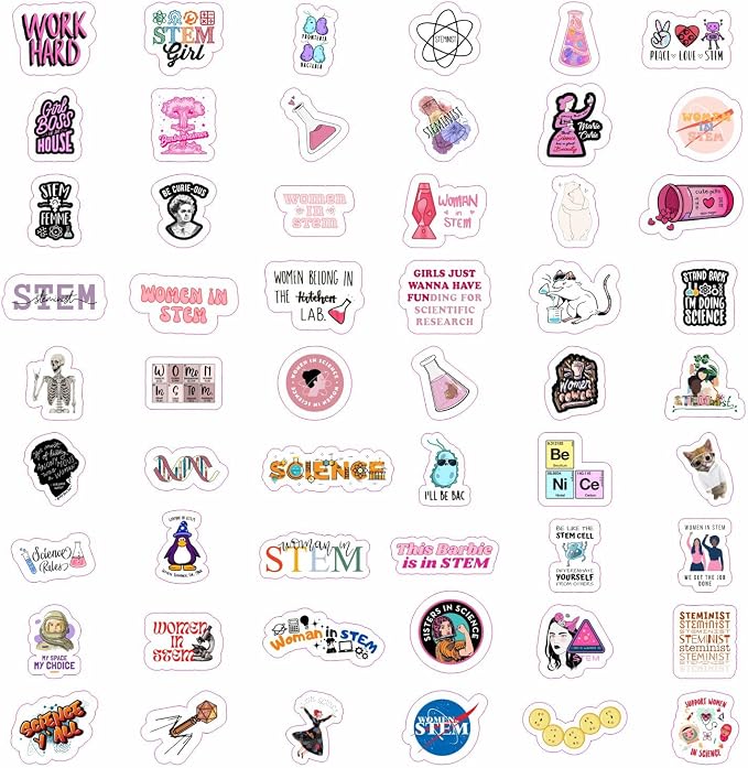100Pcs Women in Stem Stickers for Water Bottle and Laptop, Waterproof Vinyl Decals, Science and Engineering Stickers, Gifts for Women & Men