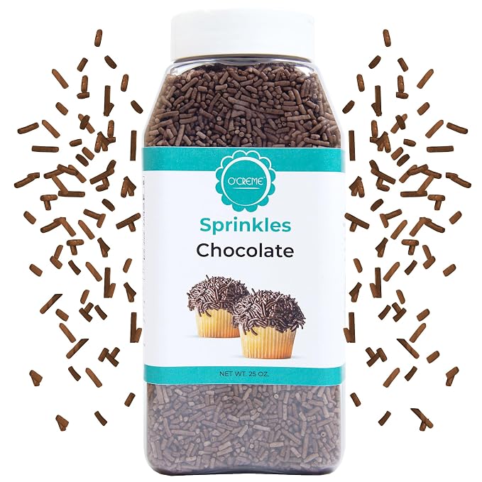 O’Creme Chocolate Sprinkles – 25oz for Cake Decorating – Kosher Pastel Sprinkles for Cupcakes, Cookies, Cakes, Ice Cream – Easy-Pour Jar