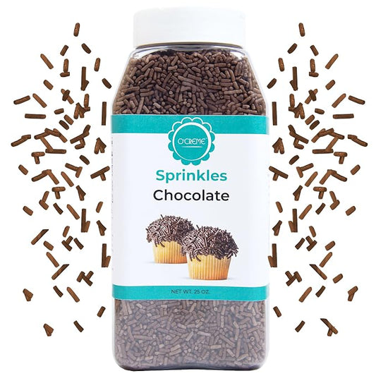 O’Creme Chocolate Sprinkles – 25oz for Cake Decorating – Kosher Pastel Sprinkles for Cupcakes, Cookies, Cakes, Ice Cream – Easy-Pour Jar