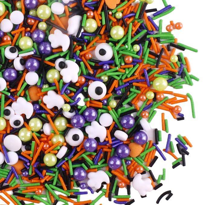Candy Eyeballs Edible Halloween Sprinkles Edible Eyes Pumpkin Ghost Sprinkles Eyeball Sprinkle Candy Eyes for Decorating Black Orange Jimmies Sugar Pearls for Halloween Cookie Cake Topping 3.5 Oz