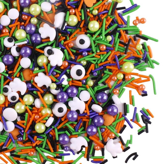 Candy Eyeballs Edible Halloween Sprinkles Edible Eyes Pumpkin Ghost Sprinkles Eyeball Sprinkle Candy Eyes for Decorating Black Orange Jimmies Sugar Pearls for Halloween Cookie Cake Topping 3.5 Oz