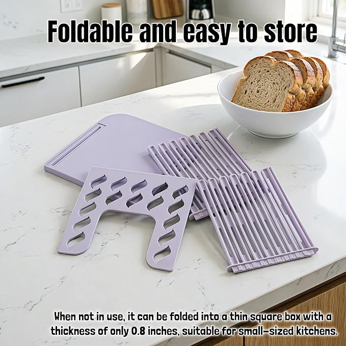 Adjustable Bread Slicer for Homemade Toast - 4 Thickness Settings Foldable Bread Cutting Guide with Crumb Tray, Food Grade ABS Kitchen Baking Tool for Bread, Cheese, Fruits & Vegetables