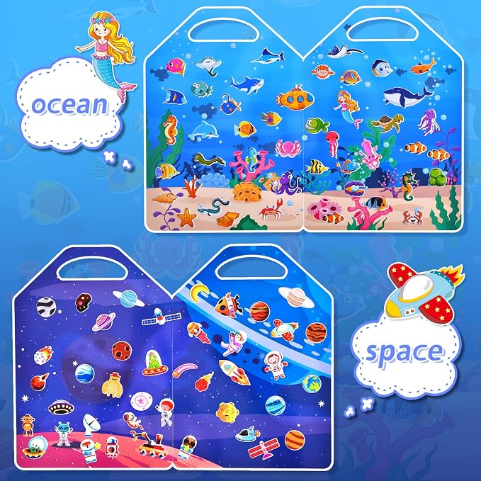 6 Set (260pcs) Puffy Sticker Books Activity for Kids, Animal, Farm, Dinosaurs, Space, Vehicle, Ocean, 3D Reusable Stickers for Boys and Girls, Travel Sticker Books for Kids Ages 3+