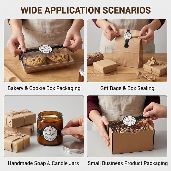 100 Pcs Black Bakery Stickers self-Adhesive Sealing Labels for Cake Boxes Cookies Desserts Tamper Decorative Packaging
