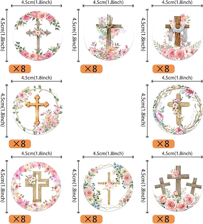 64 PCS Edible Floral Cross Cupcake Toppers Greenery Chapel of the Holy Cross Cupcake Picks Edible God Bless Christian Baptism Cake Decorations for First Communion Baby Shower Birthday Party Supplies