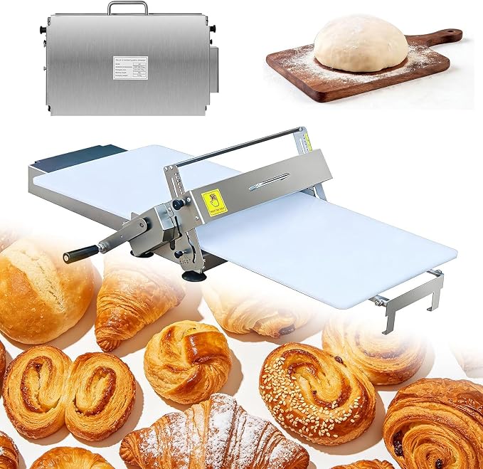 Stainless Steel Dough Sheeter Machine, Folding Manual Dough Press, 0-27mm Adjustable Thickness, Press Panel Included, Fit for Home Kitchen and Professional Bakery Use