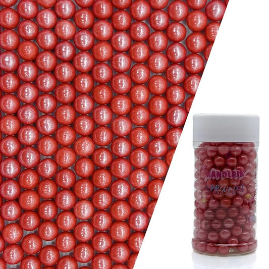 Edible Christmas Red Pearl Sugar Sprinkles Candy 7mm Mini Pearls Cake Decorations Cupcake Toppers Cookie Decorating Perfect for Wedding Party Valentine Halloween Christmas Supplies 3OZ