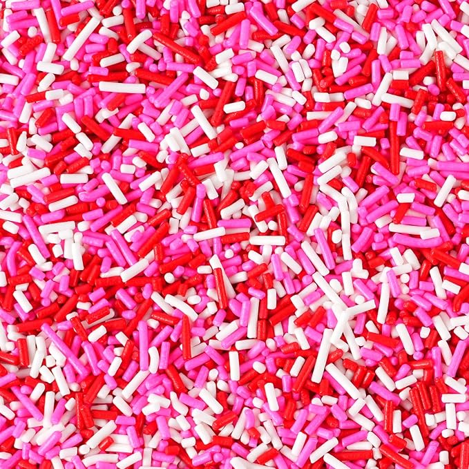 Valentine Jimmies Sprinkles for Cake Decorating 4.2oz Edible Red Pink and White Sprinkles for Cupcake Topper Cookie Chocolate Cake Ice cream Decorations Baking Party