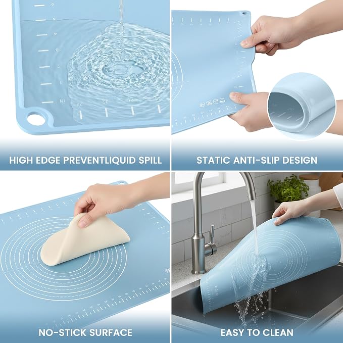 Silicone Baking Mat 32x24 Inches | Extra Thick Dough Rolling Mat with Measurements and Edge Heightening | Non-Stick Food Grade Pastry Mat for Pastry, Bread, Cookies, Pizza, Fondant & Pasta