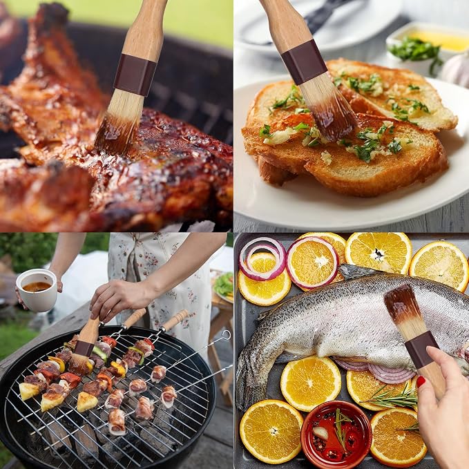 Boao 4 Pcs Pastry Brush, Natural Bristle Basting Brush for Cooking and Baking, BBQ Brushes for Butter, Baster, Oil, Egg, Sauce, Turkey, Grilling, Marinade and Kitchen Food(1 Inch, 1 1/2 Inch)