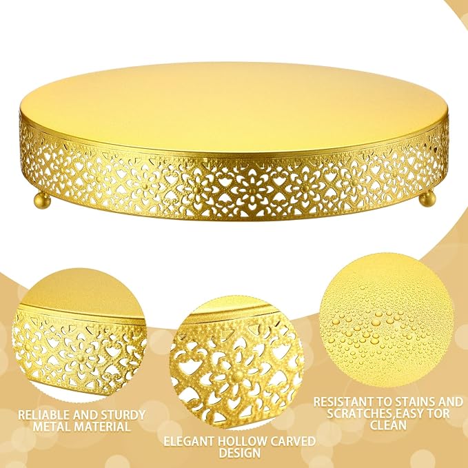Wenqik Cake Stand 14 Inch Round Metal Cupcake Dessert Wedding Cake Stand Cookies Display Holder Fruit Serving Tray for Table Wedding Birthday Anniversary Party (Gold)