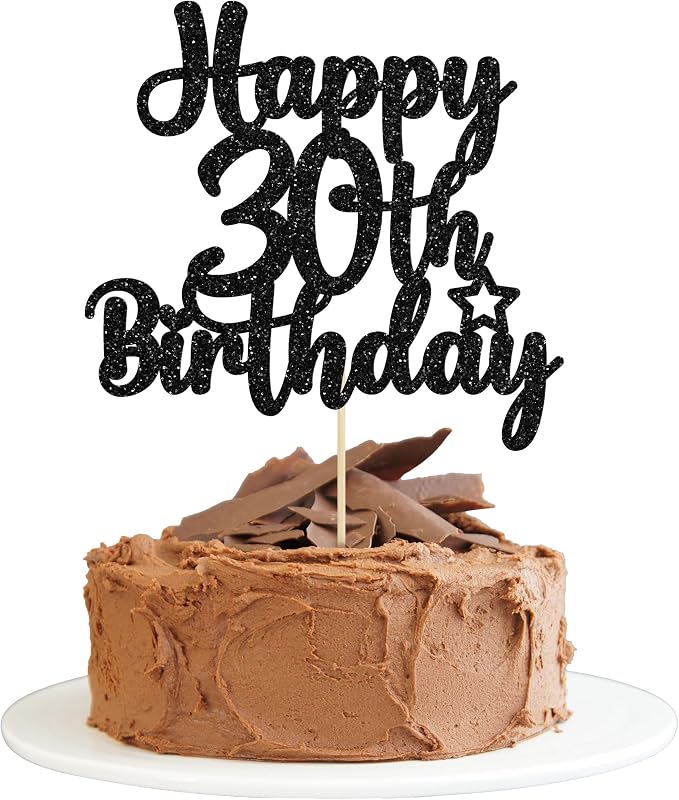 Gyufise 1Pc Happy 30th Birthday Cake Topper Glitter 30 & Fabulous 30th Birthday Cake Pick for Celebrating 30th Birthday Anniversary Party Cake Decorations Supplies Black