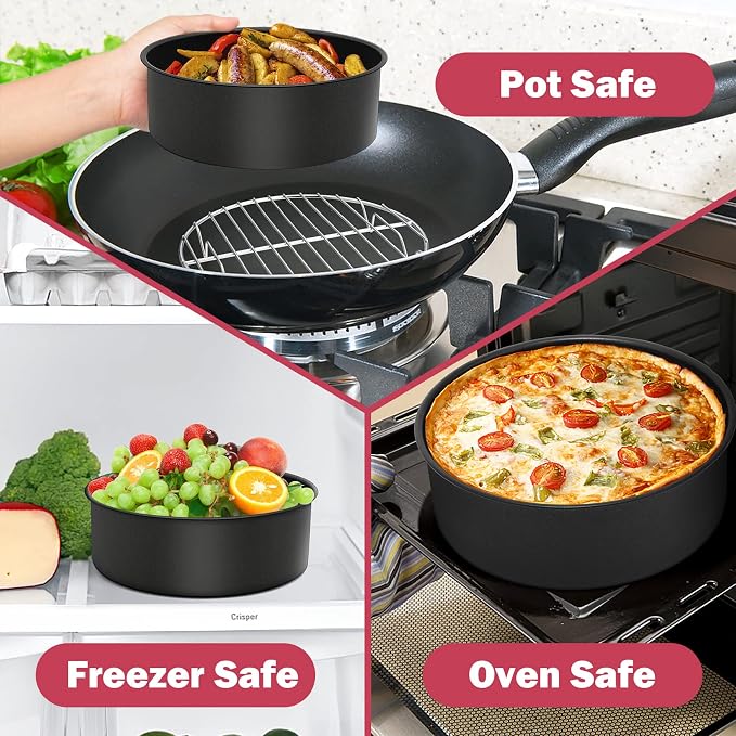 P&P CHEF 8 Inch Cake Pan, Nonstick Round Baking Layer Cake Pans Tins Set for Birthday Wedding, 2.94-Inch Deep Side & One-piece Design, Stainless Steel Core & Easy Clean, Black 4Pcs