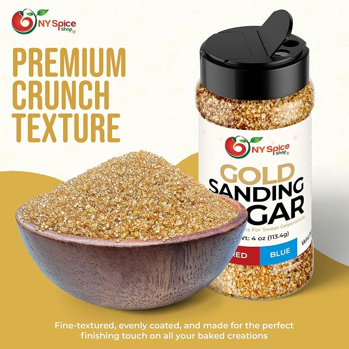 NY Spice Shop Golden Sanding Sugar - 4 Ounce Sweet Colorful Edible Sprinkles For Candy Dish - Sugar Sprinkles For Cake Decorating Cookies Basket & Dishes