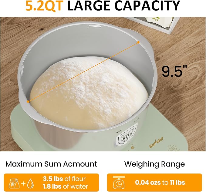 Sunvivi Electric Dough Maker with Weighing Function, 5.2QT Dough Mixer with Ferment Function, Household Bread Maker Kitchen Flour Kneading Machine with Stainless Steel Bowl, Face-up Touch Panel