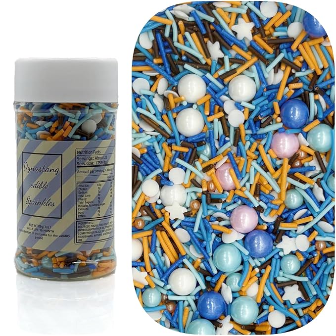 Dynastang Blue & Orange & White Sprinkles Mixed Style Edible Cake Decorations Cupcake Toppers Cookie Perfect for Cakes, Cupcakes, Desserts Toppings 3OZ