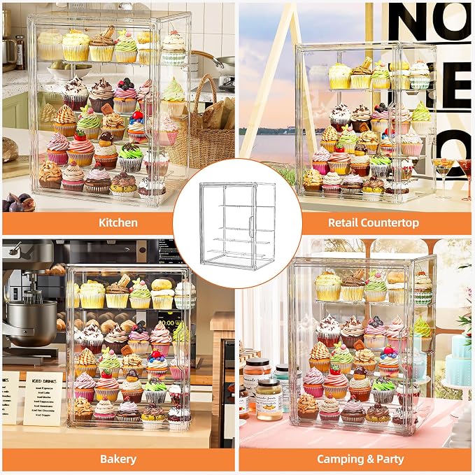 4 Tier Cupcake Stand Acrylic Cardboard Cupcake Tower Holder, Dessert Pastry Cookie Display Stand Case with Lid for Birthday Wedding Party Decoration, Large Adjustable Bread Box, XL