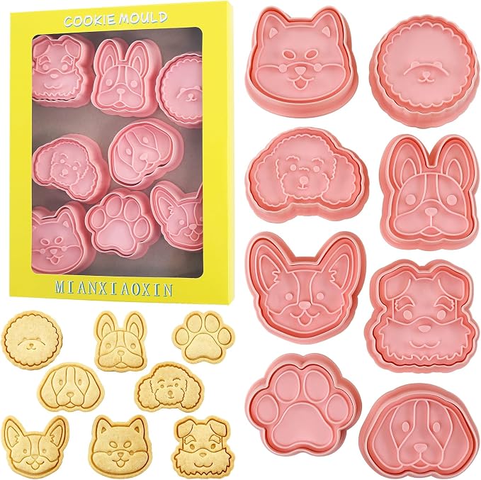 Dog Cookie Cutters 8 Pcs Cartoon Puppy Cookie Stamps Cupcake Pancake Pie Pastry Biscuit Molds for Dog Party (Puppy C)