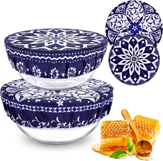 2 Large Reusable Beeswax Bowl Covers for Bread Proofing, 10/12 Inch Elastic Beeswax Wraps Cotton Cloth Sourdough Bowl Covers for Proofing Baskets, Mixer Bowls, Food Storage Containers