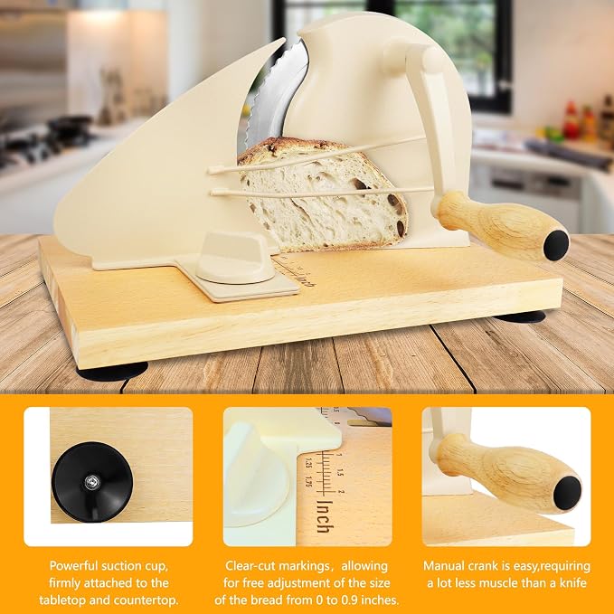 𝐔𝐩𝐠𝐫𝐚𝐝𝐞 Bread Slicer, Manual Bread Slicers with Hand Crank,Sourdough Slicer Manual Adjustable Width,Stainless Steel Blade Metal Guide Rail,Bread Slicer for Homemade Bread, 10 Years Warranty