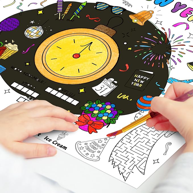 45pcs New Year Placemats for Kids Disposable Coloring Poster Happy New Year Gifts School Classroom Activities Paper Table Mats