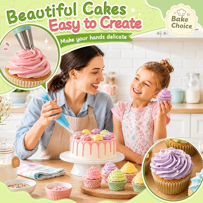 Hendiy 14pcs Large Piping Tips Set, Stainless Steel | 12 Icing Tips, 1 Reusable Bag, 1 Coupler, Cake & Cupcake Decorating