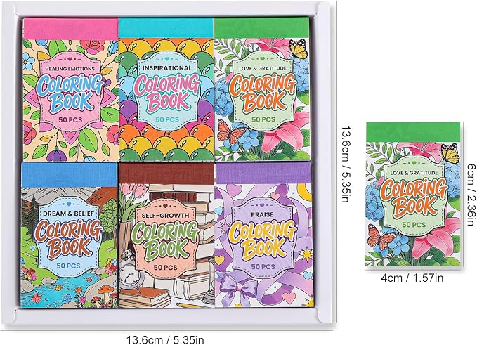 Women's Mini Coloring Book, 6 Pack Small Coloring Books for Adults, 2.36" x 1.57" Pocket Size, Motivational Quote Coloring Stickers Books for Adult to Relief Stress Pass The Time