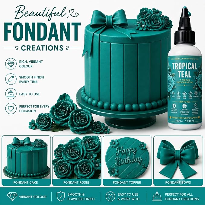 Confect Tropical Teal Gel Food Coloring – Highly Pigmented Gel Based Food Color for Buttercream, Cakes, Cookies & Baking – 60mL / 2 FL OZ