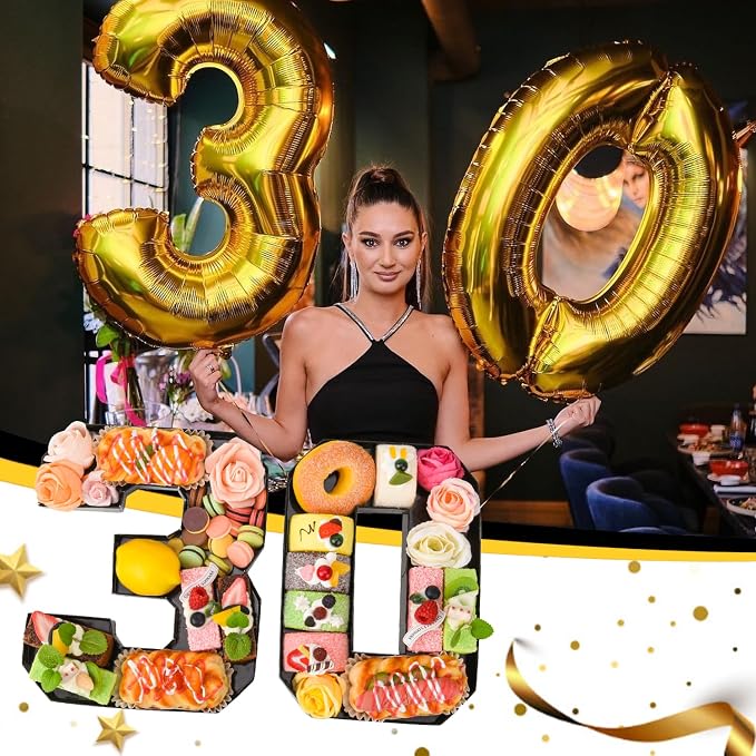 Cardboard Number for Charcuterie 30 Set Fillable Tray 10.2'' Black Charcuterie Paper Box for 30th Birthday Anniversary Party Decorations Chocolate Candy Cupcake Container